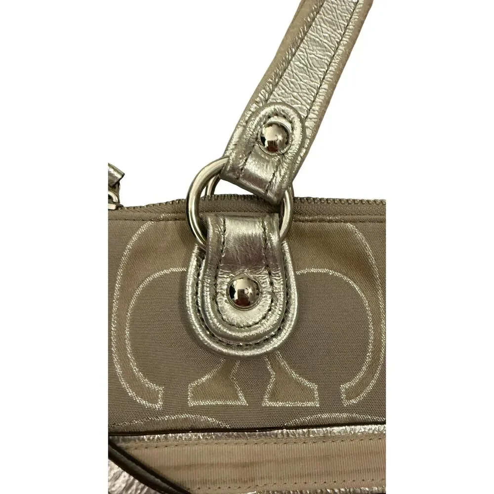 Coach Metallic Signature Jacquard Satchel Champagne Silver Tote Bag Purse - Picture 5 of 8